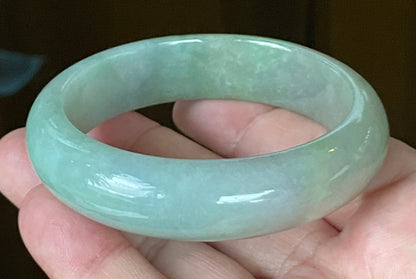 Natural Certified Burmese Jadeite Jade Bangle – Icy Bluish Apple Green with Rare Emerald Green Tones – 58mm – JB118