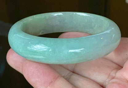 Natural Certified Burmese Jadeite Jade Bangle – Icy Bluish Apple Green with Rare Emerald Green Tones – 58mm – JB118