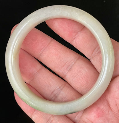 Natural Certified Burmese Jadeite Jade Bangle – Icy Yellow & Milky White with Imperial Green Hue – 56.1mm – JB109