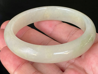 Natural Certified Burmese Jadeite Jade Bangle – Icy Yellow & Milky White with Imperial Green Hue – 56.1mm – JB109