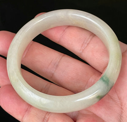 Natural Certified Burmese Jadeite Jade Bangle – Icy Yellow & Milky White with Imperial Green Hue – 56.1mm – JB109