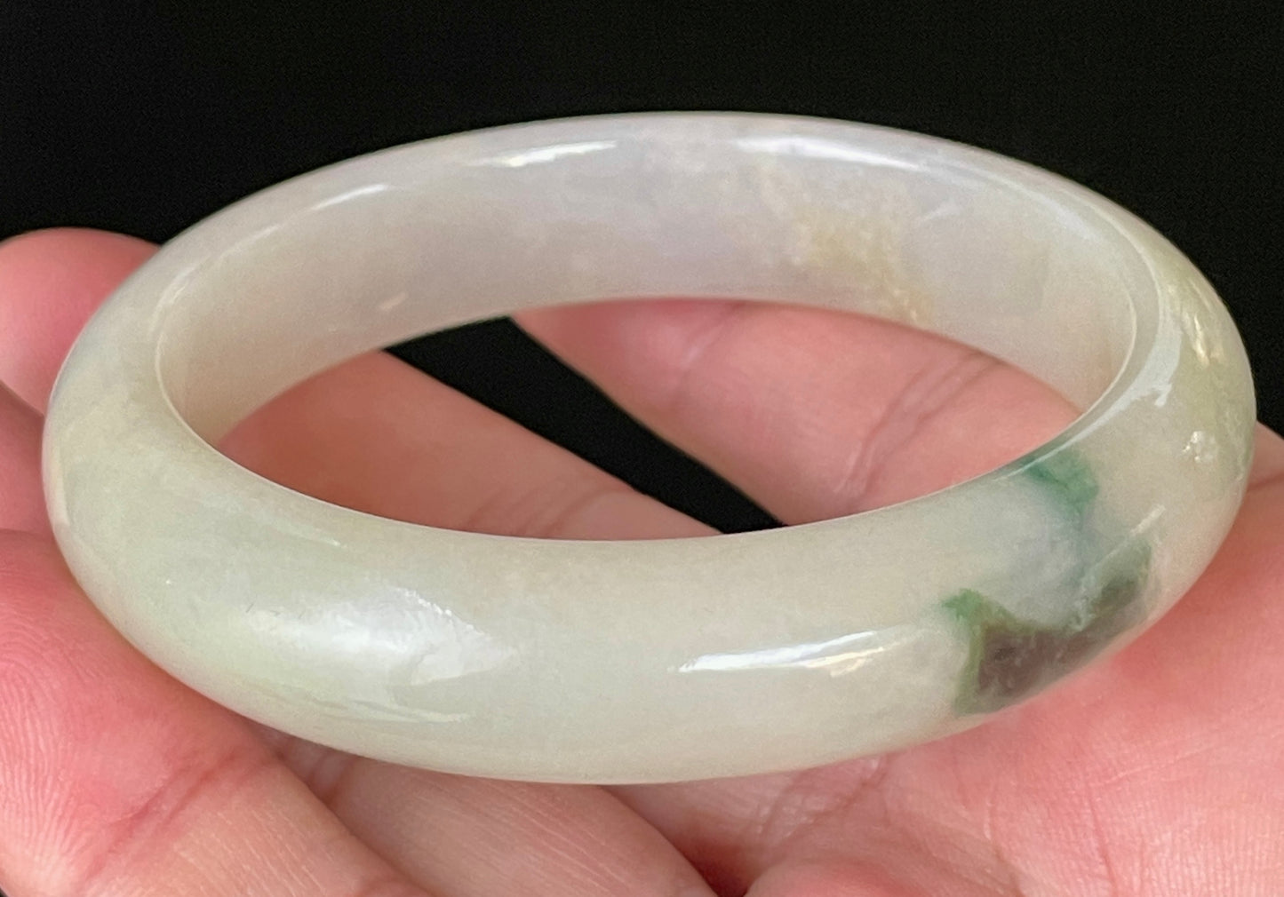 Natural Certified Burmese Jadeite Jade Bangle – Icy Yellow & Milky White with Imperial Green Hue – 56.1mm – JB109
