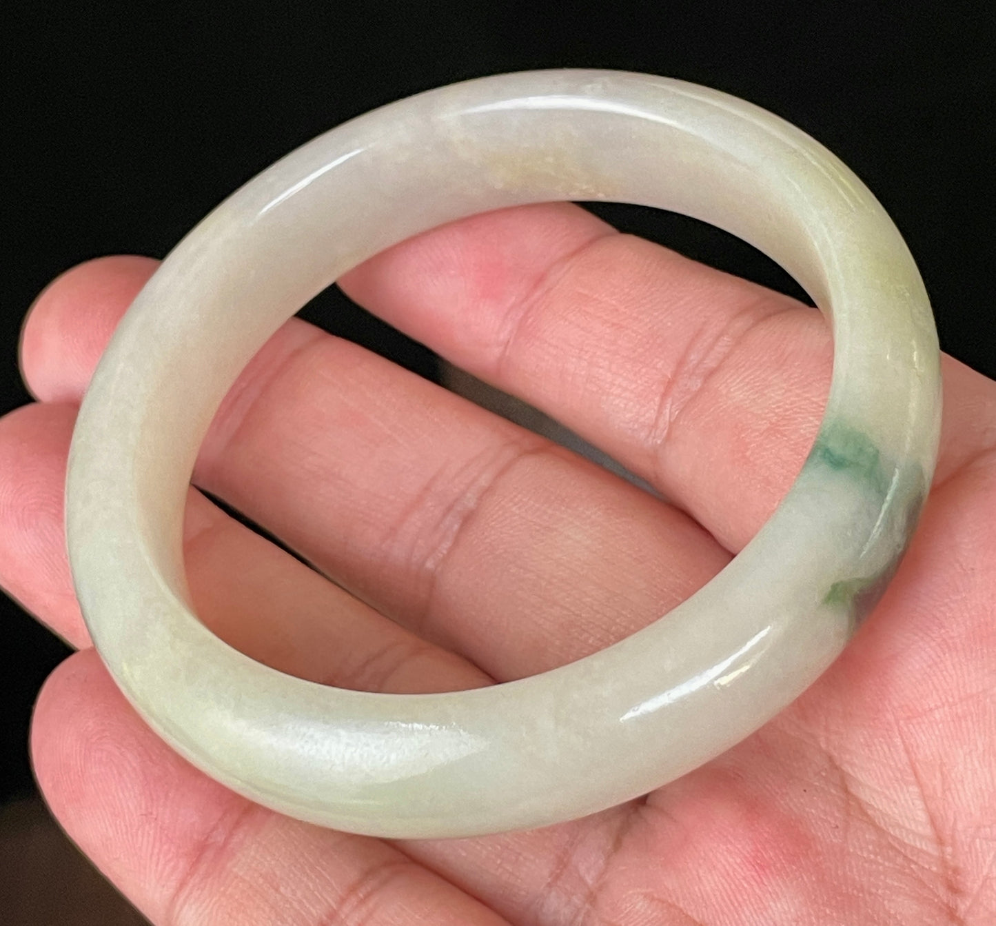 Natural Certified Burmese Jadeite Jade Bangle – Icy Yellow & Milky White with Imperial Green Hue – 56.1mm – JB109