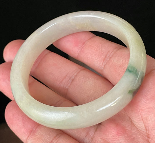 Natural Certified Burmese Jadeite Jade Bangle – Icy Yellow & Milky White with Imperial Green Hue – 56.1mm – JB109