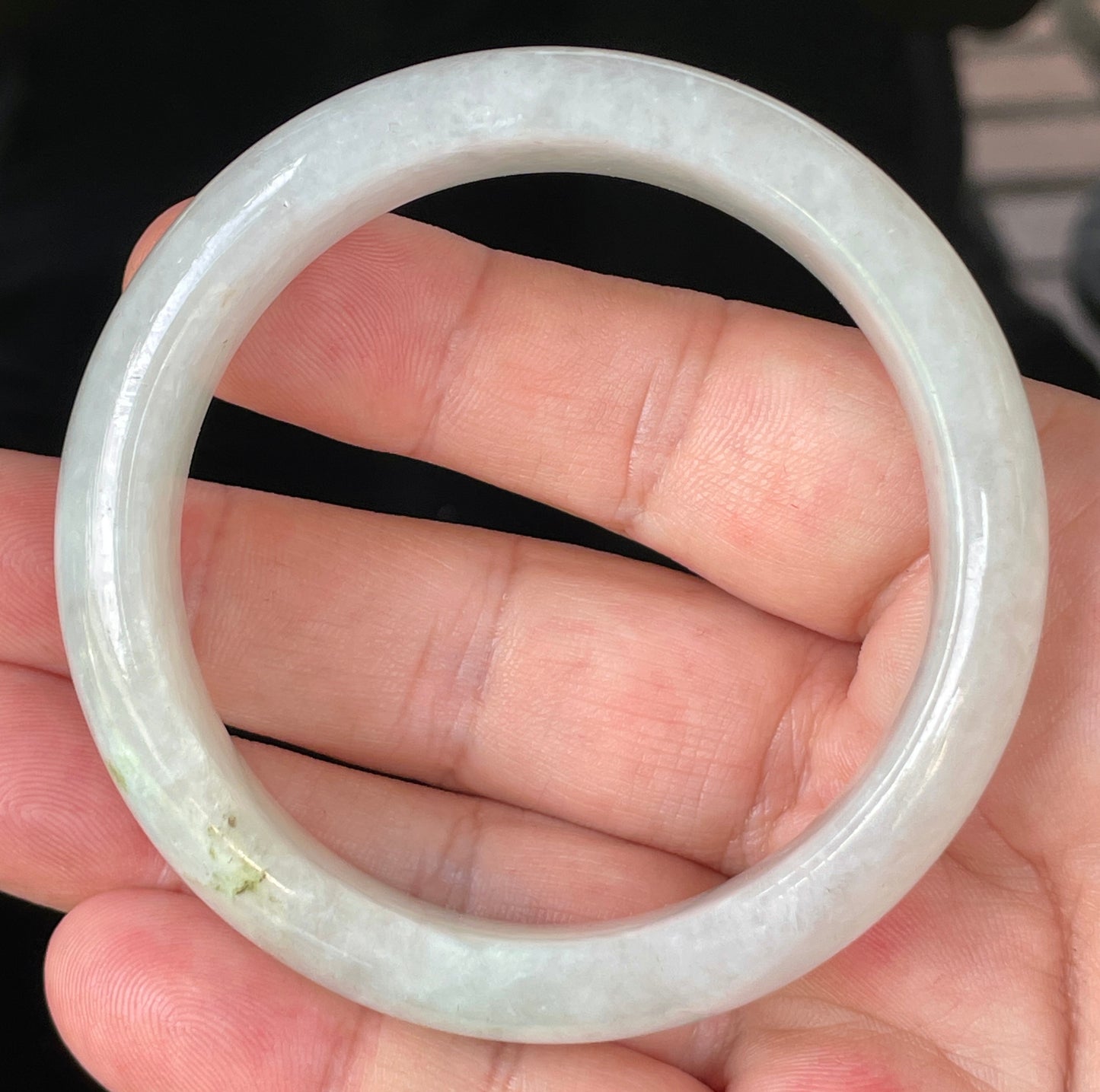 Natural Certified Burmese Jadeite Jade Bangle – Icy Apple & Milky White with Imperial Green Dots – 56.7mm – JB103