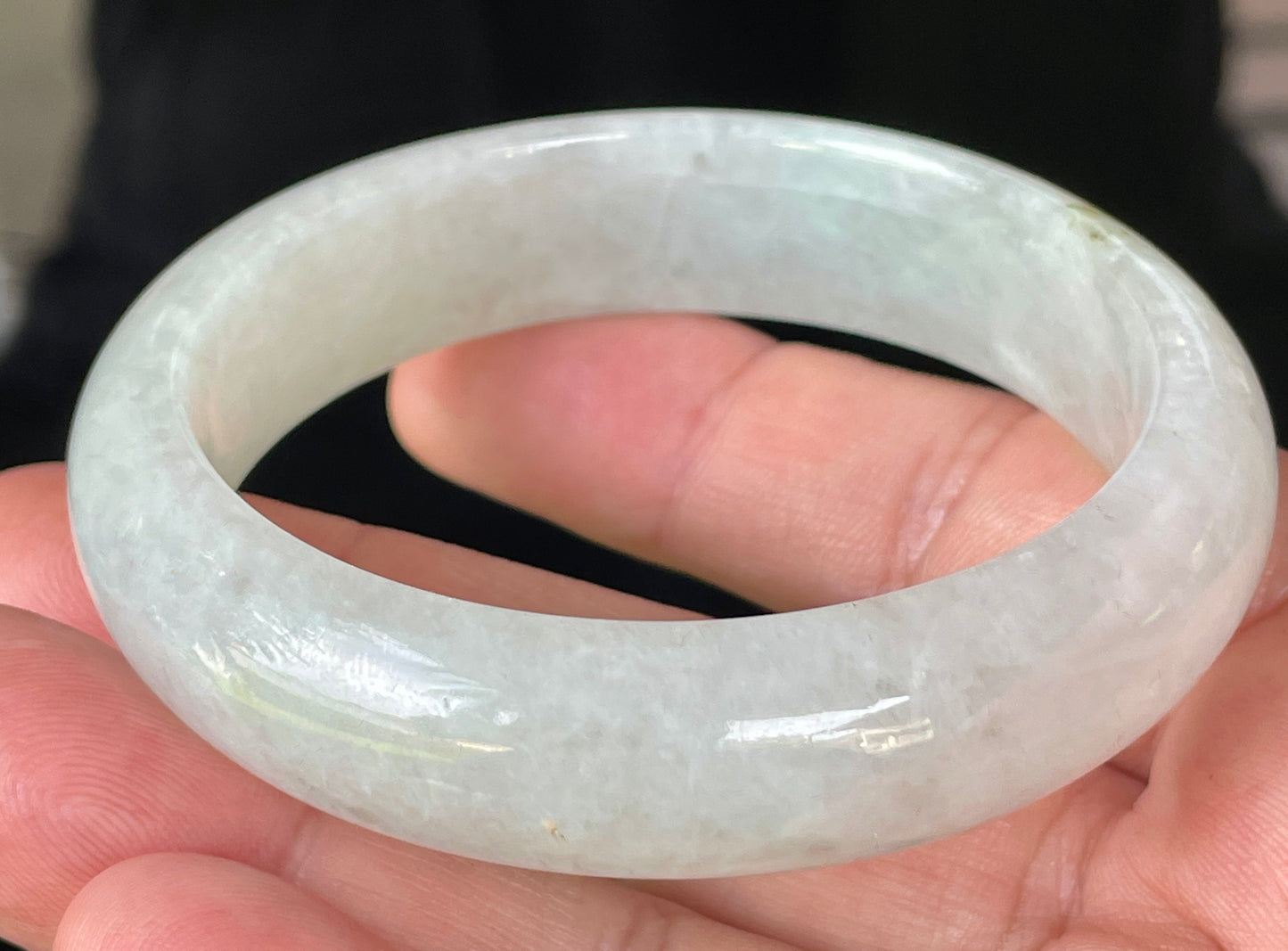 Natural Certified Burmese Jadeite Jade Bangle – Icy Apple & Milky White with Imperial Green Dots – 56.7mm – JB103