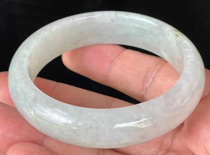 Natural Certified Burmese Jadeite Jade Bangle – Icy Apple & Milky White with Imperial Green Dots – 56.7mm – JB103