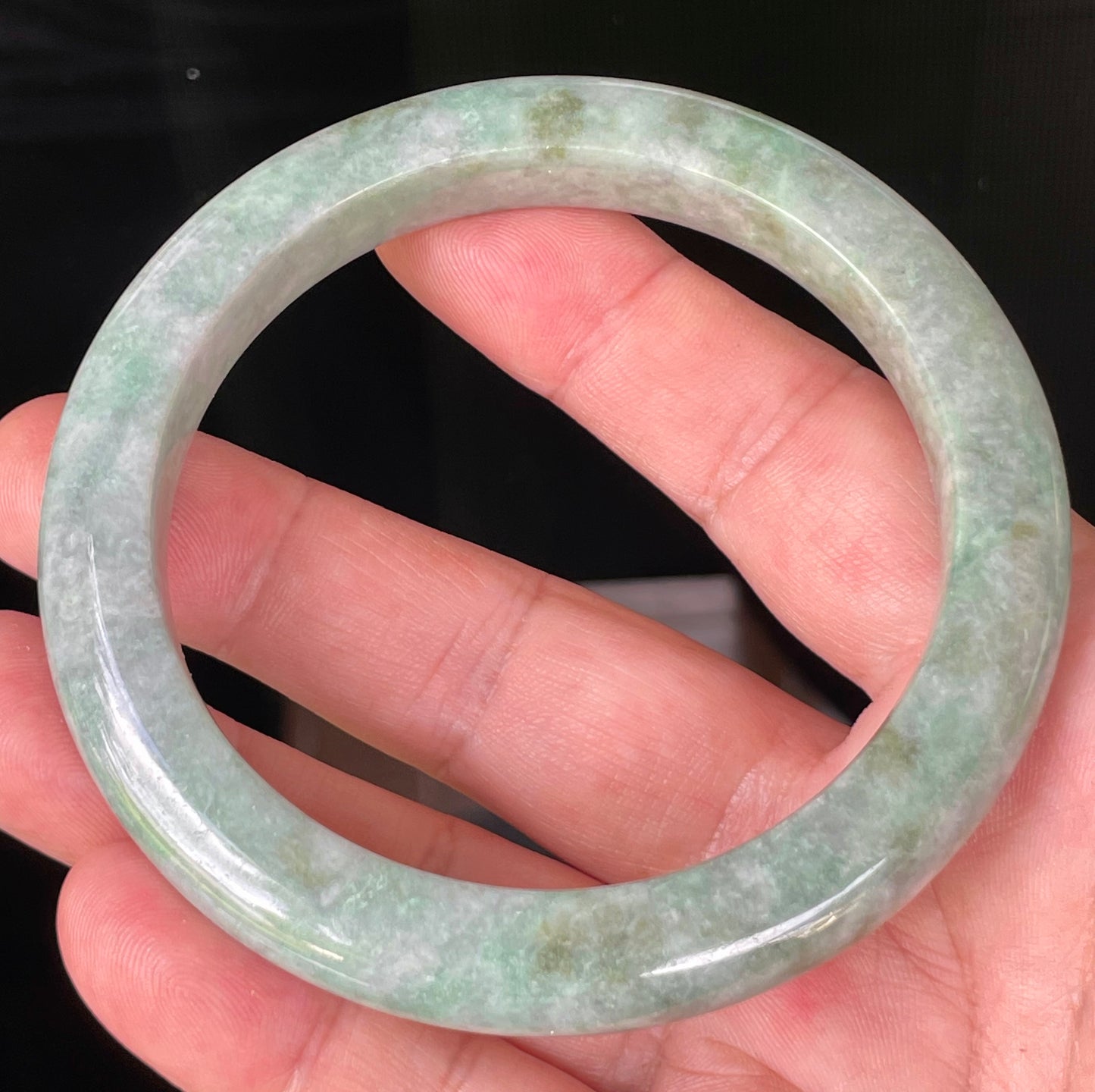 Natural Certified Burmese Jadeite Jade Bangle – Icy Greyish Apple & Imperial Green with Imperial Hues – 66mm – JB223