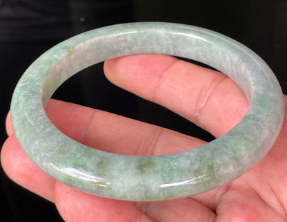 Natural Certified Burmese Jadeite Jade Bangle – Icy Greyish Apple & Imperial Green with Imperial Hues – 66mm – JB223