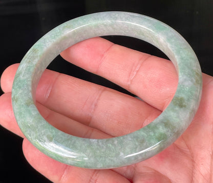 Natural Certified Burmese Jadeite Jade Bangle – Icy Greyish Apple & Imperial Green with Imperial Hues – 66mm – JB223