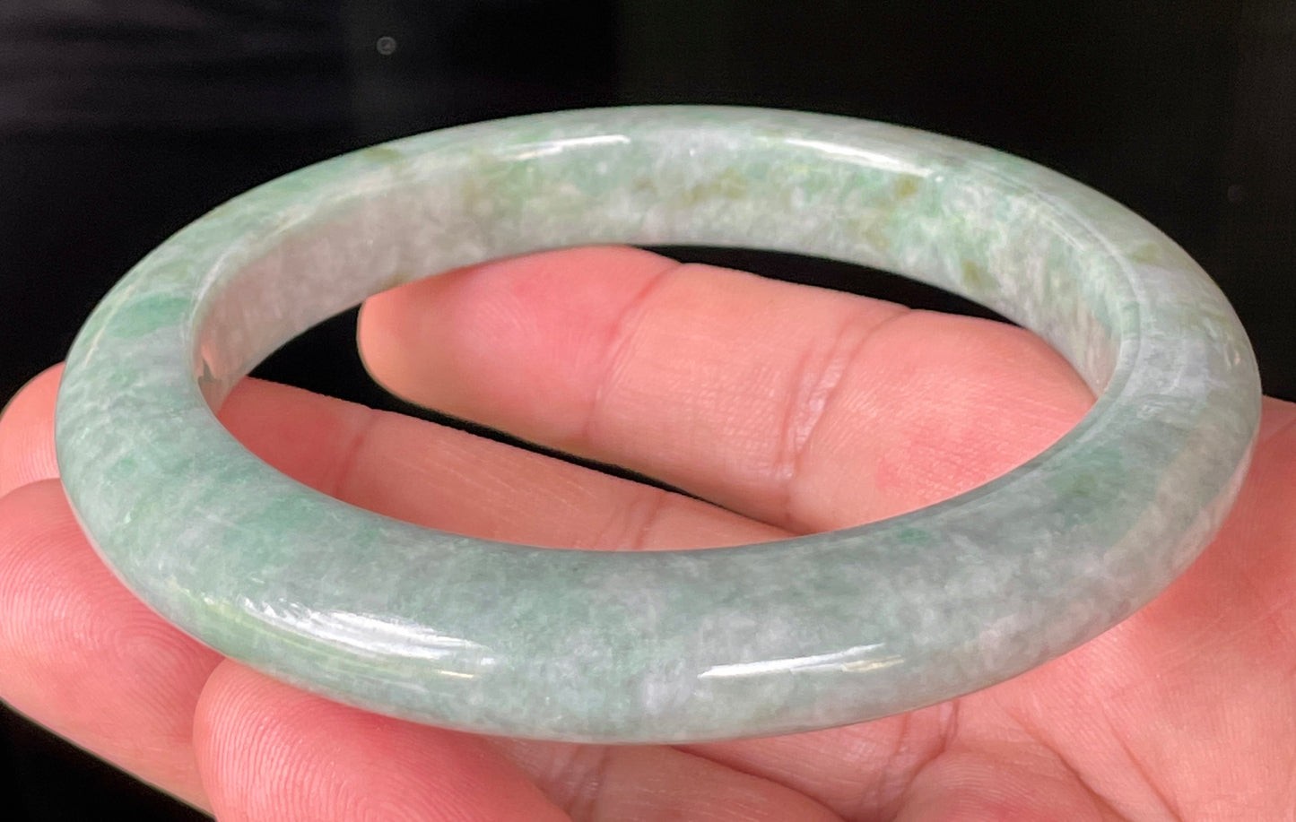 Natural Certified Burmese Jadeite Jade Bangle – Icy Greyish Apple & Imperial Green with Imperial Hues – 66mm – JB223