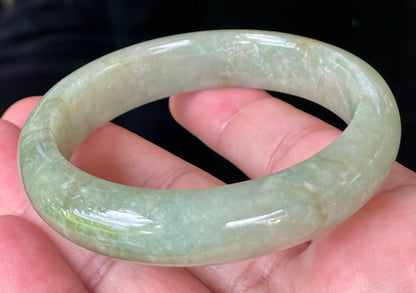 Natural Certified Burmese Jadeite Jade Bangle – Icy Apple Green with White & Honey Hues – 58.5mm – JB212