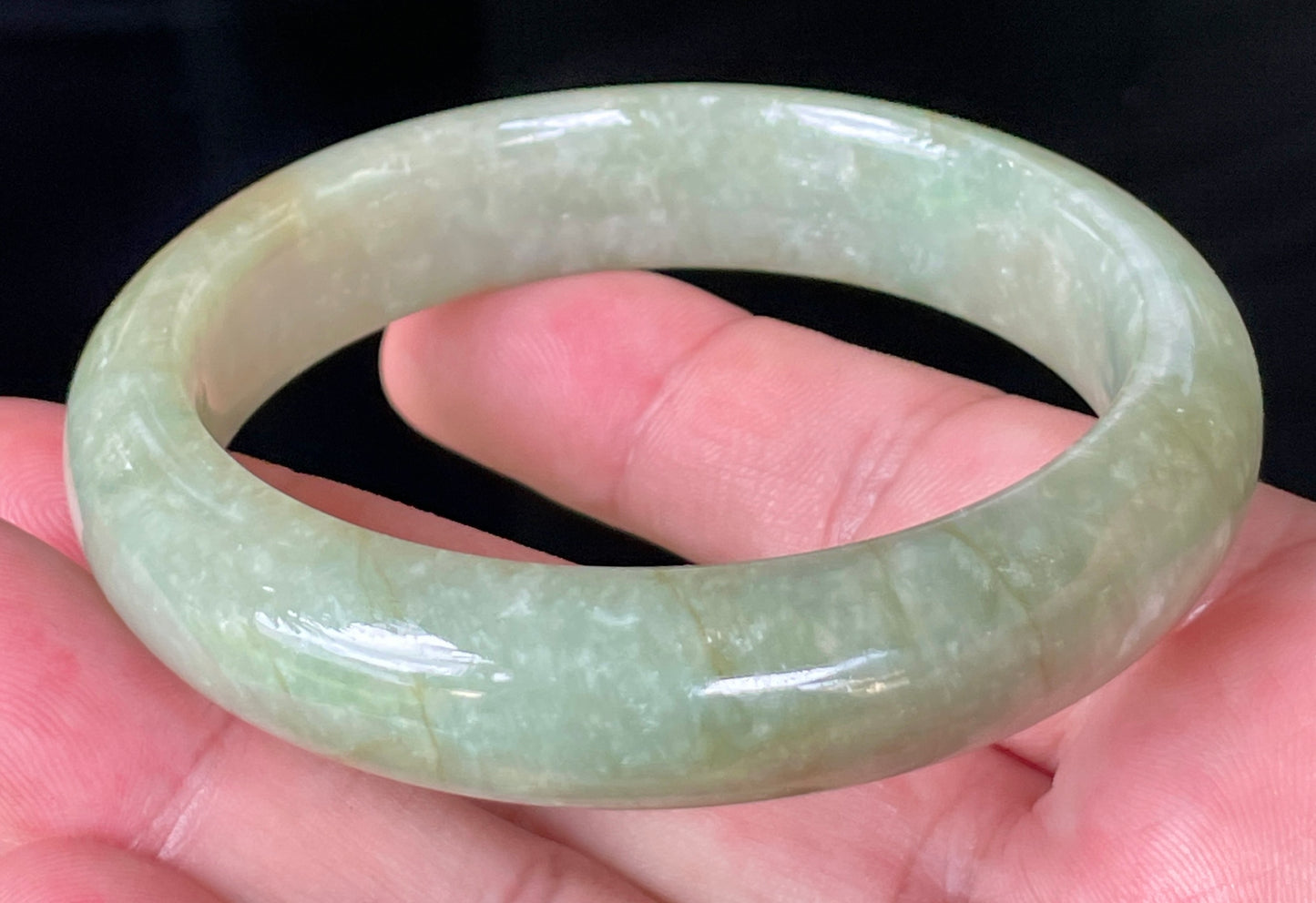 Natural Certified Burmese Jadeite Jade Bangle – Icy Apple Green with White & Honey Hues – 58.5mm – JB212