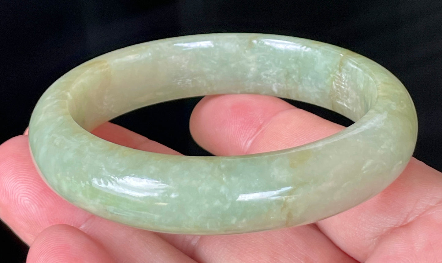 Natural Certified Burmese Jadeite Jade Bangle – Icy Apple Green with White & Honey Hues – 58.5mm – JB212
