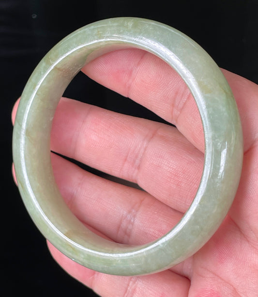 Natural Certified Burmese Jadeite Jade Bangle – Icy Apple Green with White & Honey Hues – 58.5mm – JB212