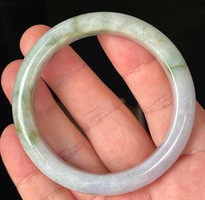 Natural Certified Burmese Jadeite Jade Bangle – Icy Imperial & Apple Green with Milky White & Light Lavender Hues – 56.7mm – JB216