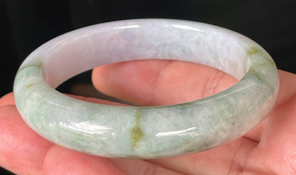 Natural Certified Burmese Jadeite Jade Bangle – Icy Imperial & Apple Green with Milky White & Light Lavender Hues – 56.7mm – JB216