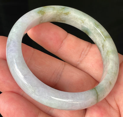 Natural Certified Burmese Jadeite Jade Bangle – Icy Imperial & Apple Green with Milky White & Light Lavender Hues – 56.7mm – JB216