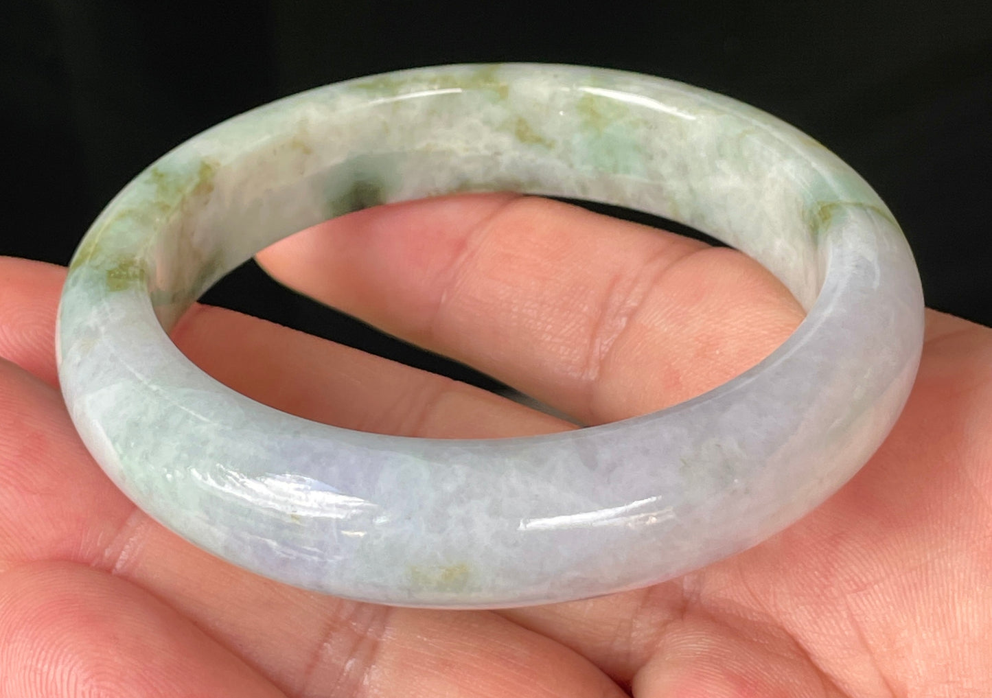 Natural Certified Burmese Jadeite Jade Bangle – Icy Imperial & Apple Green with Milky White & Light Lavender Hues – 56.7mm – JB216