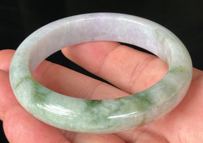 Natural Certified Burmese Jadeite Jade Bangle – Icy Imperial & Apple Green with Milky White & Light Lavender Hues – 56.7mm – JB216