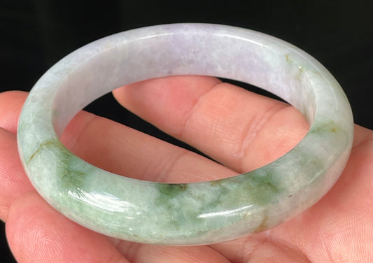 Natural Certified Burmese Jadeite Jade Bangle – Icy Imperial & Apple Green with Milky White & Light Lavender Hues – 56.7mm – JB216