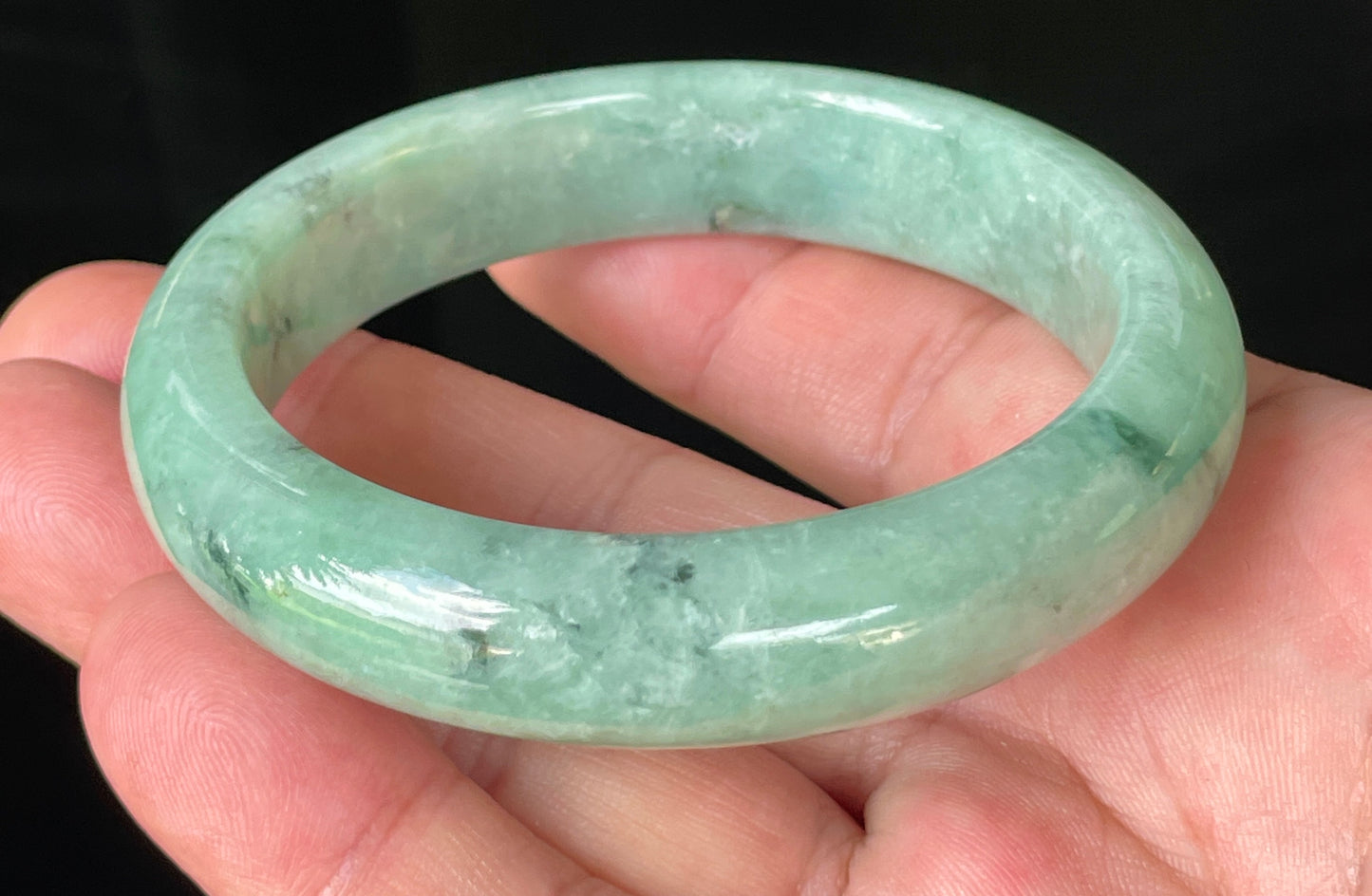 Natural Certified Burmese Jadeite Jade Bangle – Icy Apple Green – 56.9mm – JB204