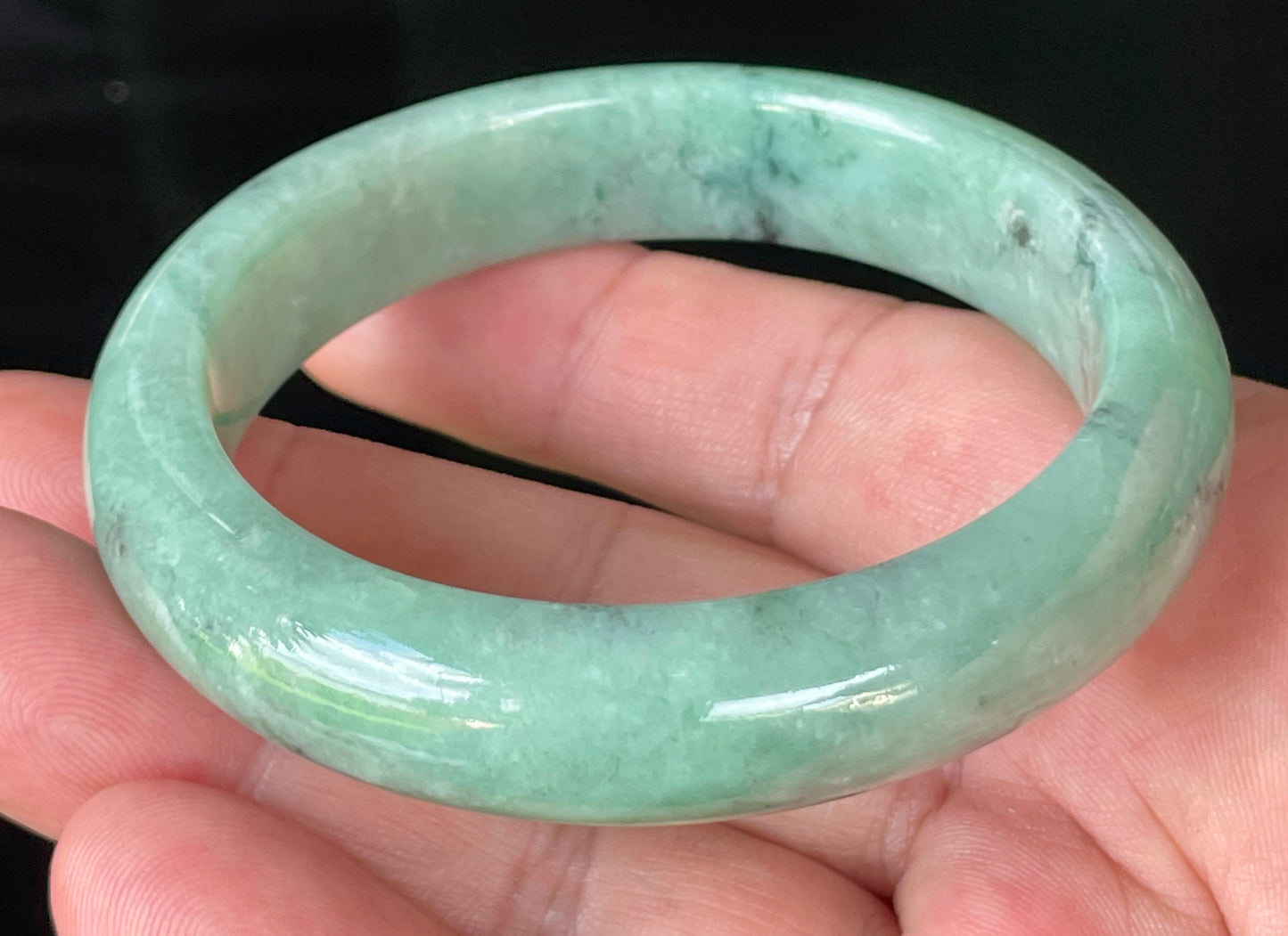 Natural Certified Burmese Jadeite Jade Bangle – Icy Apple Green – 56.9mm – JB204