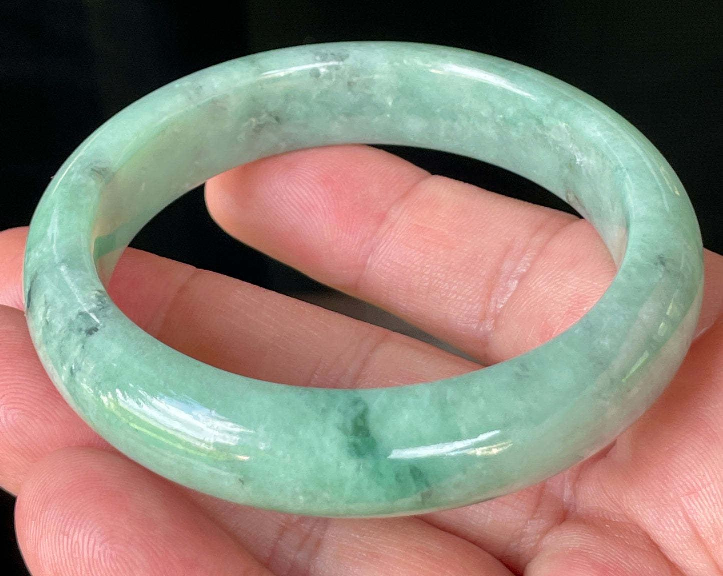 Natural Certified Burmese Jadeite Jade Bangle – Icy Apple Green – 56.9mm – JB204