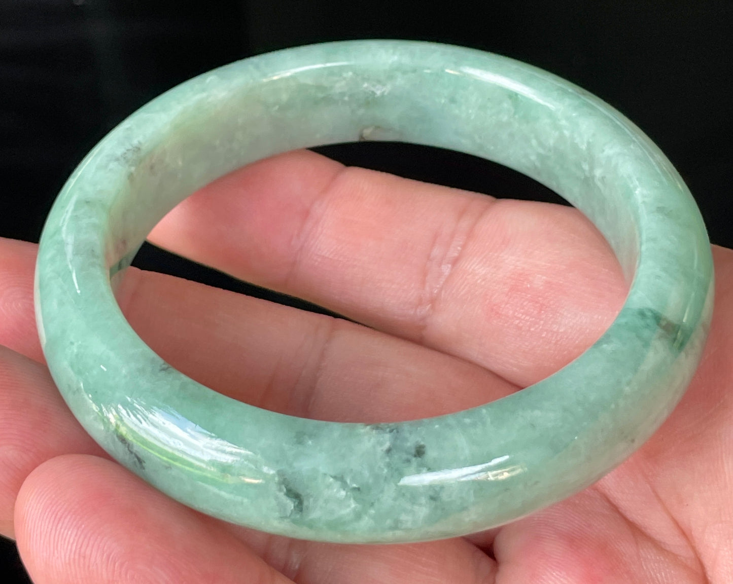 Natural Certified Burmese Jadeite Jade Bangle – Icy Apple Green – 56.9mm – JB204