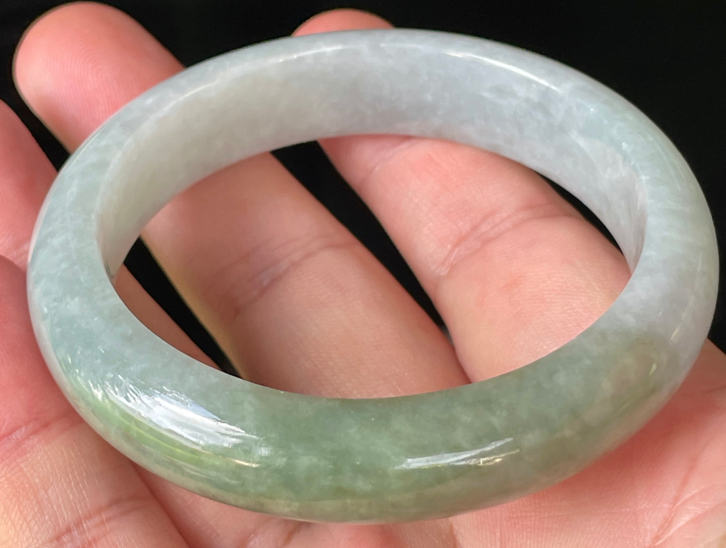 Natural Certified Burmese Jadeite Jade Bangle – Icy Apple Green & Greyish Milky White with Light Lavender Hues – 56.2mm – JB203