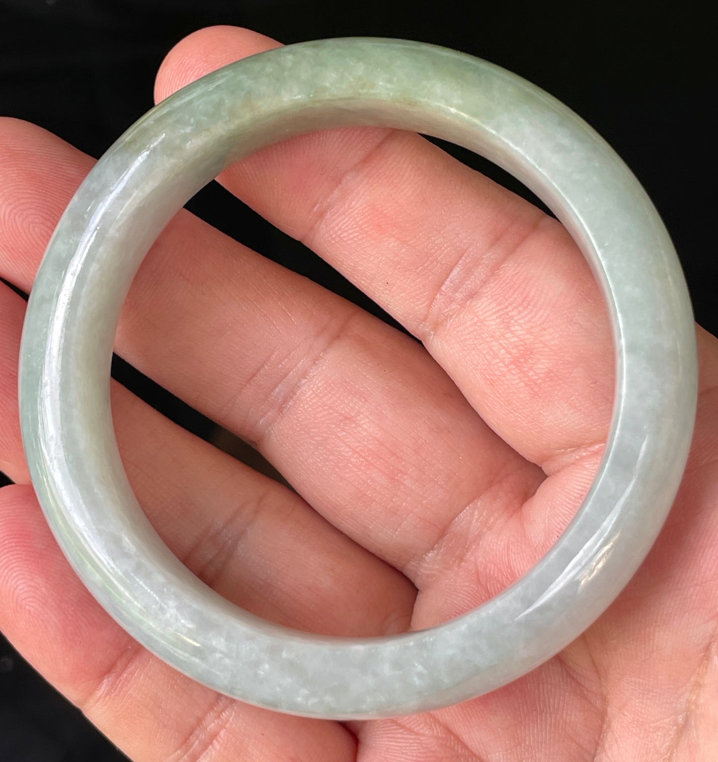 Natural Certified Burmese Jadeite Jade Bangle – Icy Apple Green & Greyish Milky White with Light Lavender Hues – 56.2mm – JB203