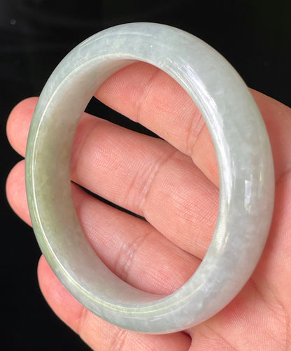 Natural Certified Burmese Jadeite Jade Bangle – Icy Apple Green & Greyish Milky White with Light Lavender Hues – 56.2mm – JB203