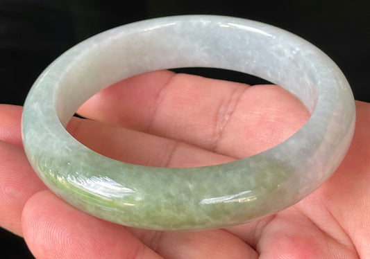 Natural Certified Burmese Jadeite Jade Bangle – Icy Apple Green & Greyish Milky White with Light Lavender Hues – 56.2mm – JB203