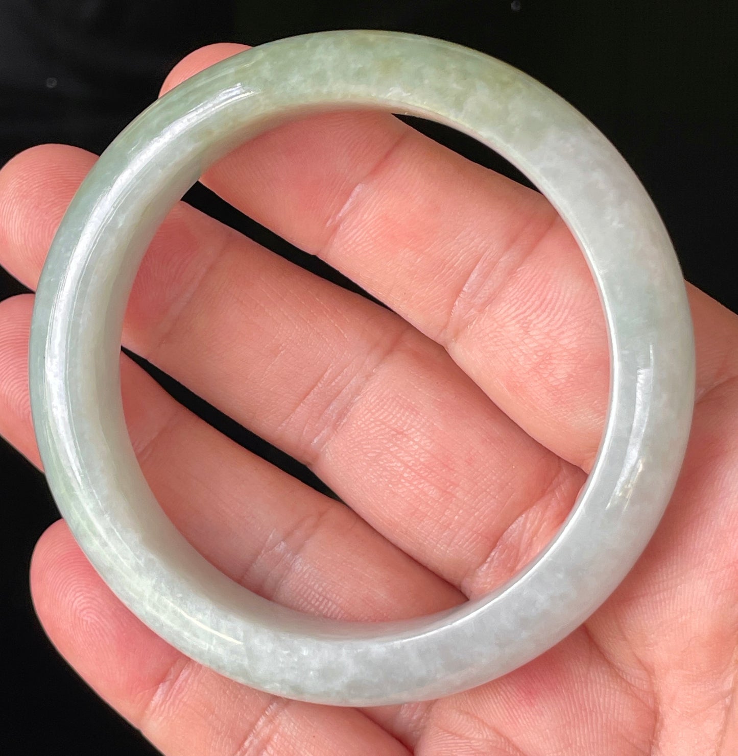 Natural Certified Burmese Jadeite Jade Bangle – Icy Apple Green & Greyish Milky White with Light Lavender Hues – 56.2mm – JB203