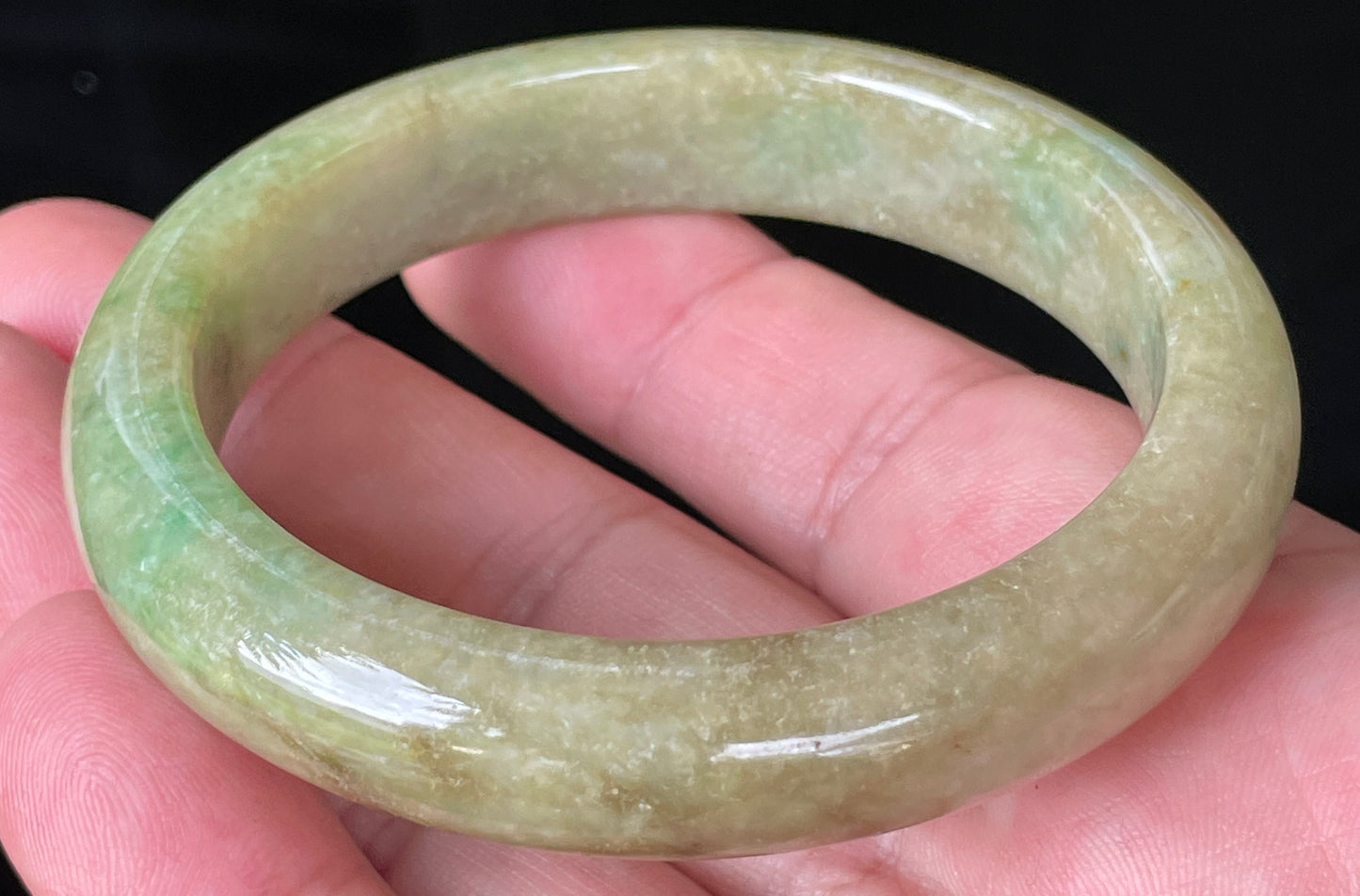Natural Burmese Jadeite Jade Bangle – Icy Apple Green & Imperial Green with Honey Brown Hues – 56.9mm – JB218