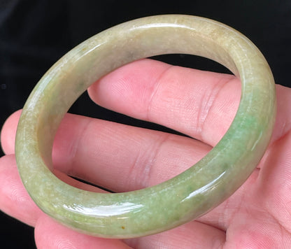 Natural Burmese Jadeite Jade Bangle – Icy Apple Green & Imperial Green with Honey Brown Hues – 56.9mm – JB218