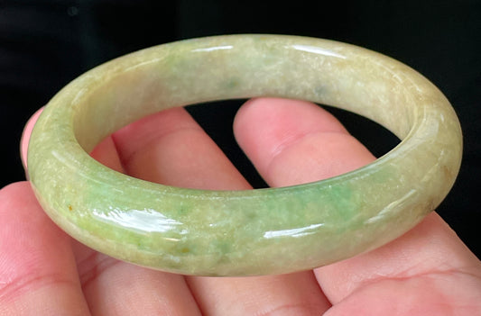 Natural Burmese Jadeite Jade Bangle – Icy Apple Green & Imperial Green with Honey Brown Hues – 56.9mm – JB218