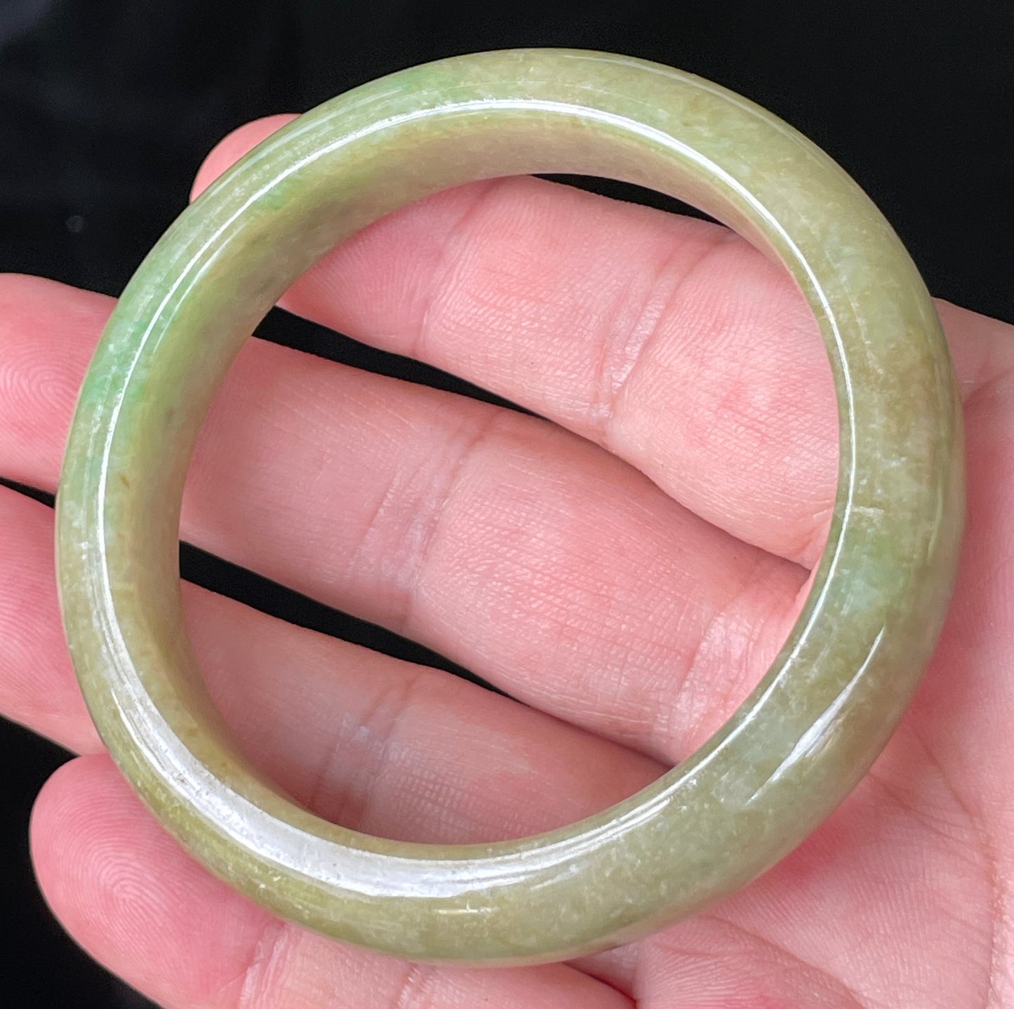 Natural Burmese Jadeite Jade Bangle – Icy Apple Green & Imperial Green with Honey Brown Hues – 56.9mm – JB218