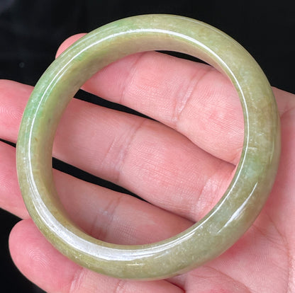 Natural Burmese Jadeite Jade Bangle – Icy Apple Green & Imperial Green with Honey Brown Hues – 56.9mm – JB218