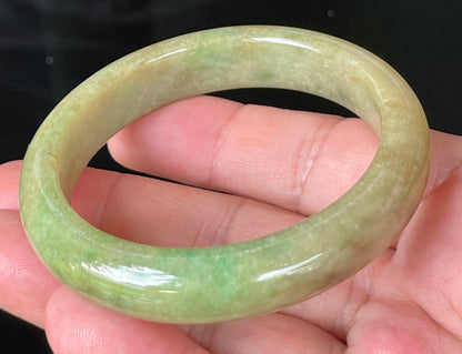 Natural Burmese Jadeite Jade Bangle – Icy Apple Green & Imperial Green with Honey Brown Hues – 56.9mm – JB218