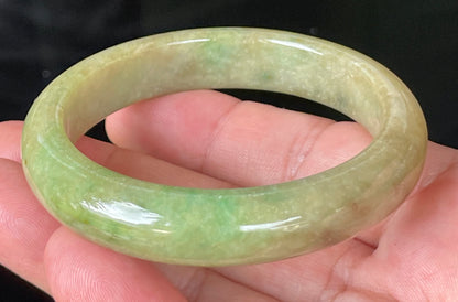 Natural Burmese Jadeite Jade Bangle – Icy Apple Green & Imperial Green with Honey Brown Hues – 56.9mm – JB218