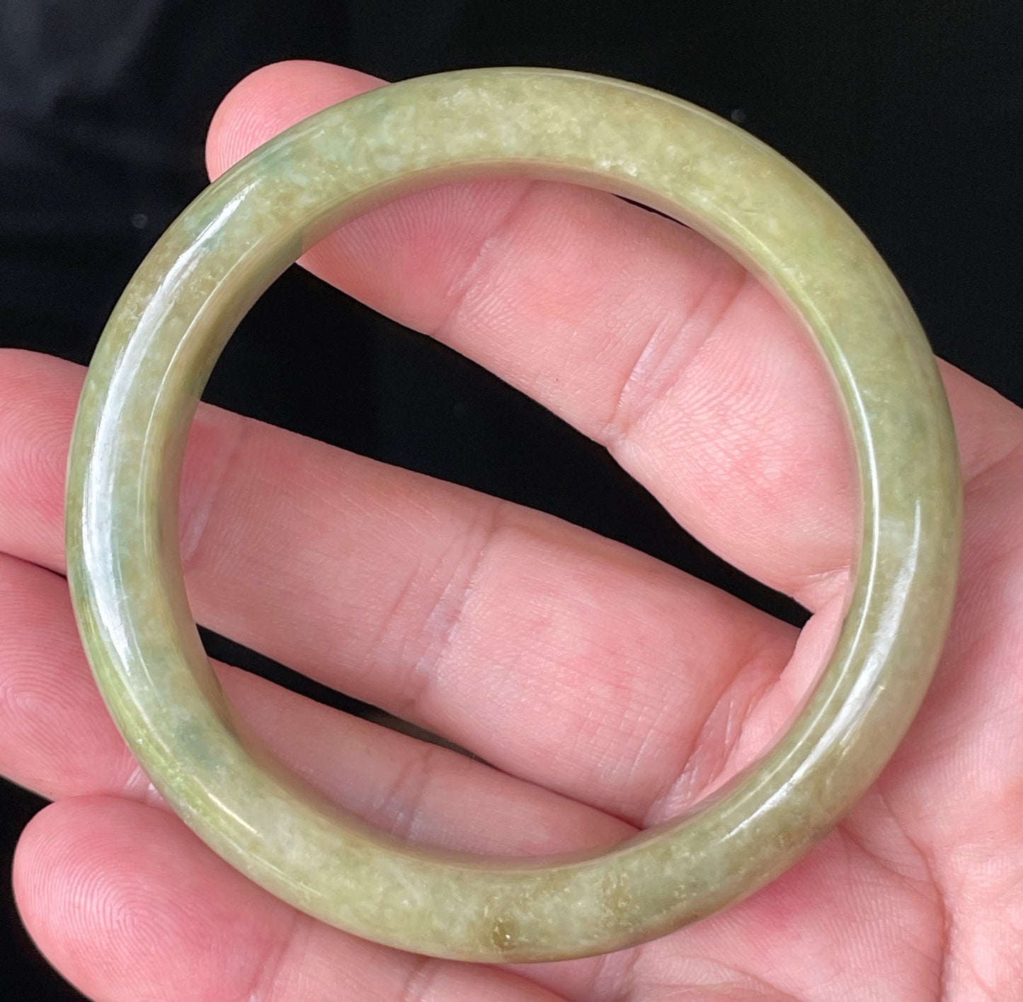 Natural Burmese Jadeite Jade Bangle – Icy Apple Green & Imperial Green with Honey Brown Hues – 56.9mm – JB218