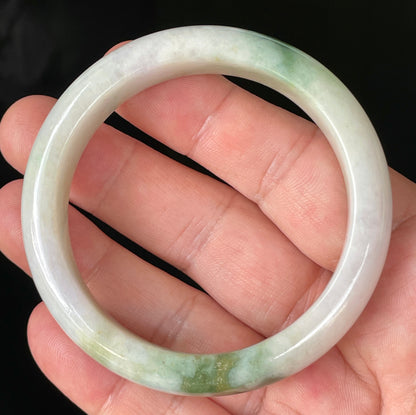 Natural Certified Burmese Jadeite Jade Bangle – Icy Milky White & Light Lavender with Apple & Imperial Green Hues – 56.8mm – JB215