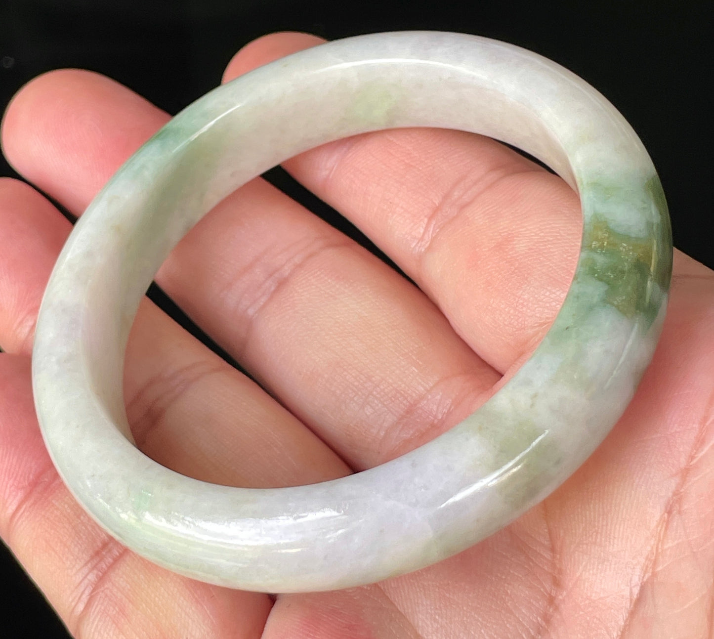 Natural Certified Burmese Jadeite Jade Bangle – Icy Milky White & Light Lavender with Apple & Imperial Green Hues – 56.8mm – JB215