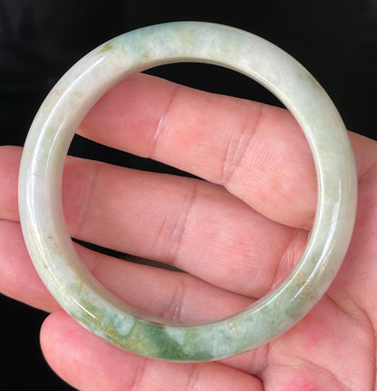 Natural Certified Burmese Jadeite Jade Bangle – Icy Milky White & Light Lavender with Apple & Imperial Green Hues – 56.8mm – JB215
