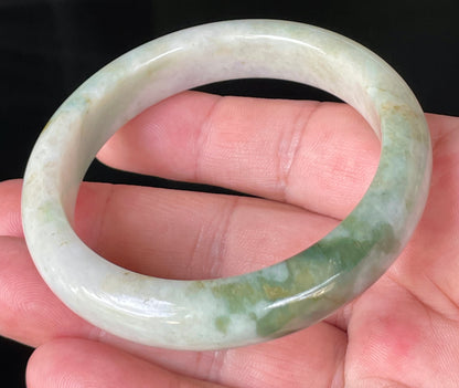 Natural Certified Burmese Jadeite Jade Bangle – Icy Milky White & Light Lavender with Apple & Imperial Green Hues – 56.8mm – JB215