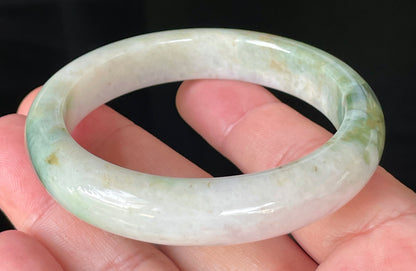 Natural Certified Burmese Jadeite Jade Bangle – Icy Milky White & Light Lavender with Apple & Imperial Green Hues – 56.8mm – JB215