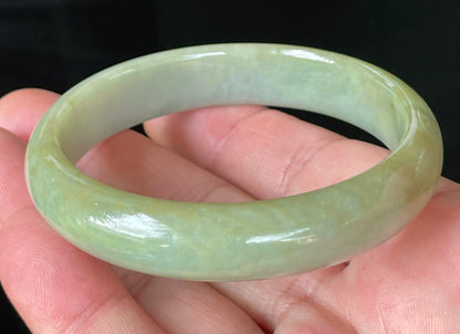 Natural Certified Burmese Jadeite Jade Bangle – Icy Apple Green & Bluish Milky White with Honey Hues – 59mm – JB213