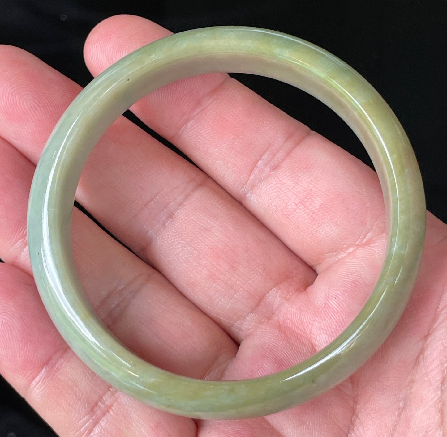 Natural Certified Burmese Jadeite Jade Bangle – Icy Apple Green & Bluish Milky White with Honey Hues – 59mm – JB213