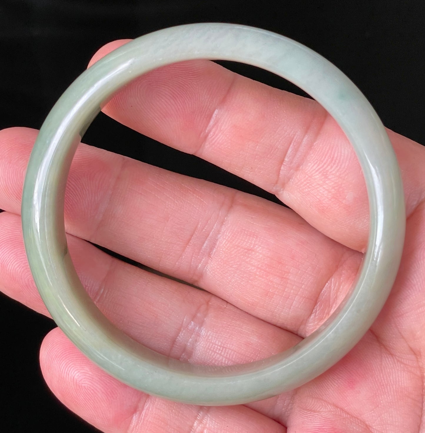 Natural Certified Burmese Jadeite Jade Bangle – Icy Apple Green & Bluish Milky White with Honey Hues – 59mm – JB213